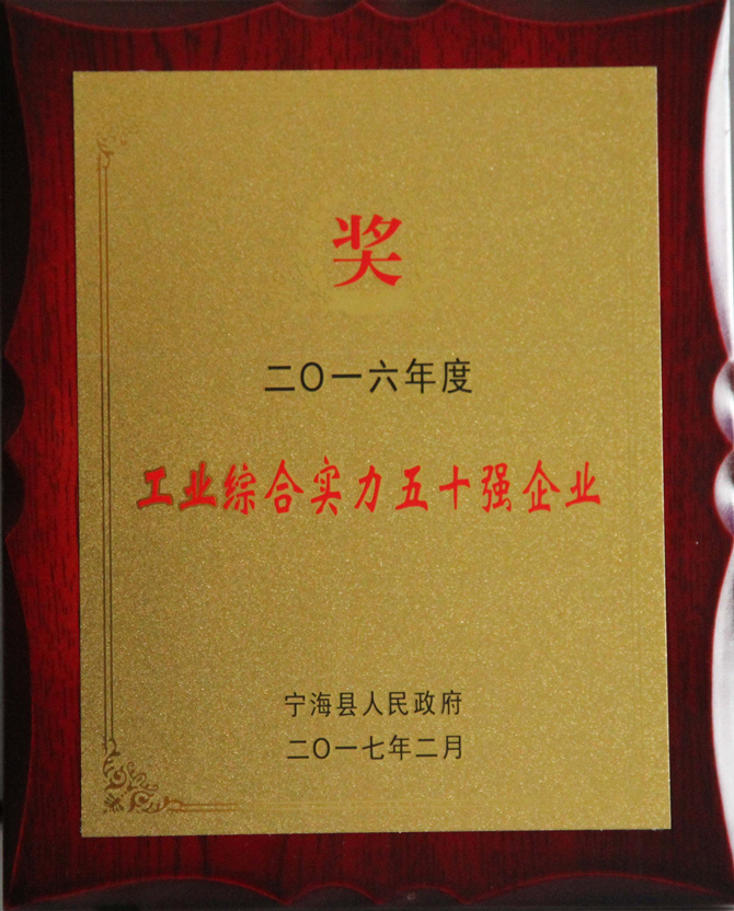 華寶公司榮獲“2016年度寧?？h工業(yè)綜合實力五十強”